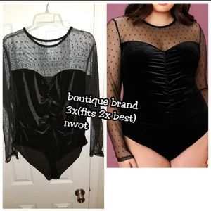 Boutique velvet and lace bodysuit